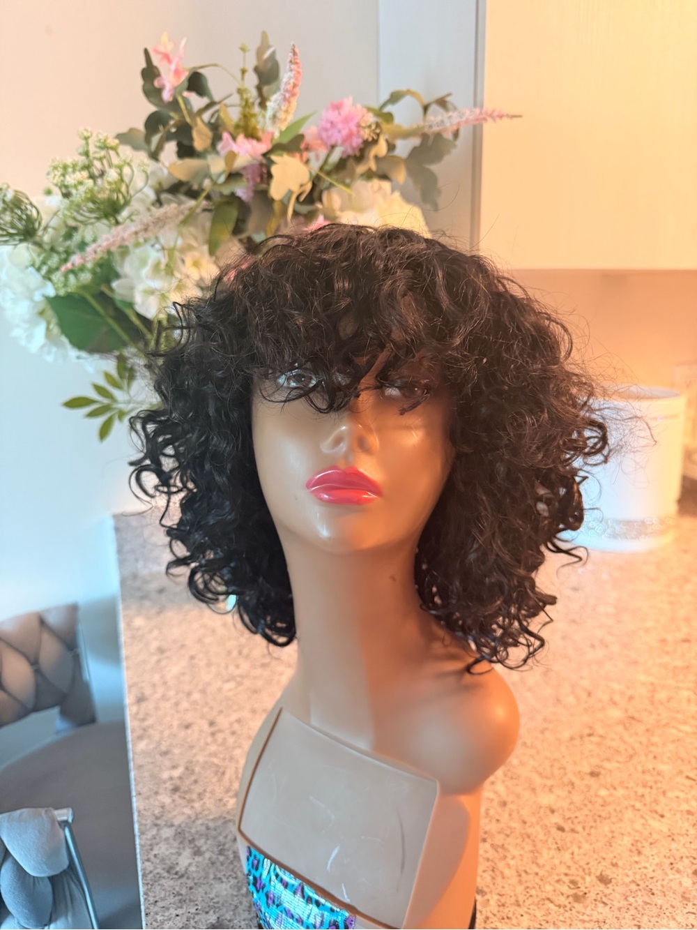 New Natural Black Curly human hair Wig with Bangs - Women Hair Ready to wear wig - Picture 4 of 14